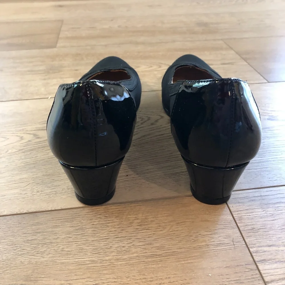 Kelly & Katie Sabeni Wedge Heel Dress Shoes Womens 7M‎ Black Twill Patent Trim